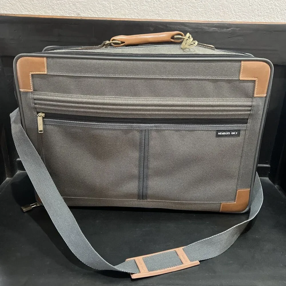 Vintage 80s Member Only Small Gray Tweed Look Suitcase Shoulder Strap Brown